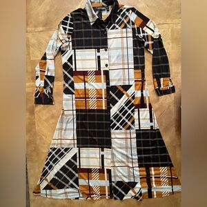 Attitudes by Renee Black, White and Khaki Collared A-Line Dress | Size M